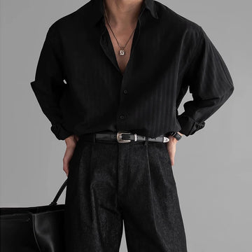 Riolio New Korean Fashion Men Shirts Light Luxury Textured Business Striped Long Sleeve Cardigan Tops Leisure High Quality Blouse M-2XL